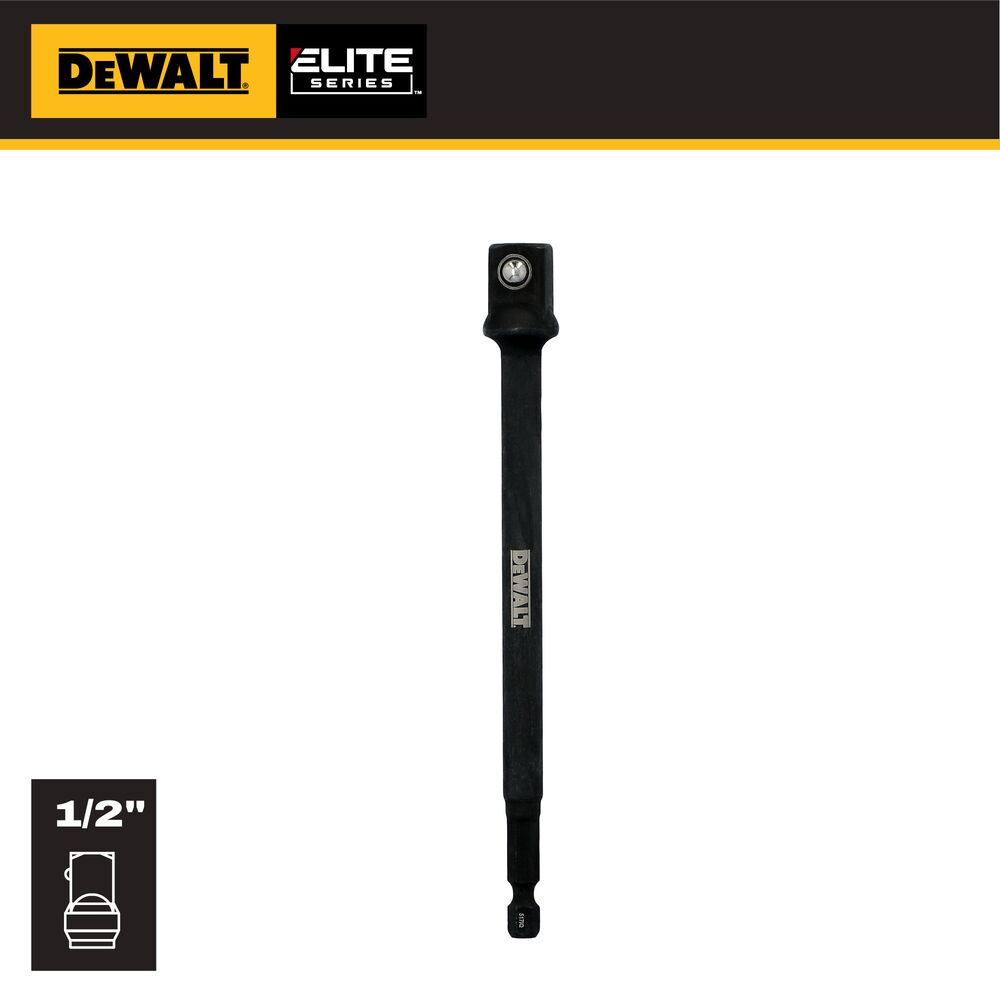 DEWALT ELITE SERIES 6″ Socket Adapter with 1/2″ square drive and ball detent