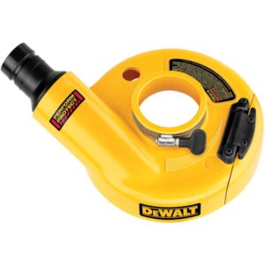 DEWALT DWE46170 7" Surface Grinding Dust Shroud product image showing dust port, tool-free clamp and hinged edge-grinding door