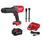 MILWAUKEE 3771-21 M18 FUEL STRIKER Hammer Chisel Kit product image with battery, charger, flat chisel bit and hammer bit