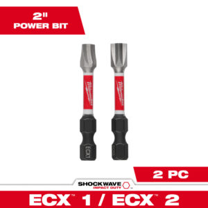 MILWAUKEE 48-32-4443 SHOCKWAVE Impact Duty 2 in. ECX Driver Bit Kit product image showing #1 and #2 ECX bits side by side.