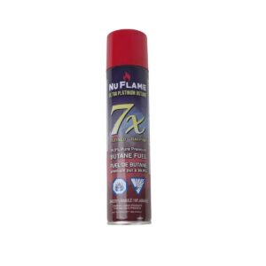 NuFlame UF-4985 Ultra Platinum Butane Refill 165 g product image showing the canister upright with a red cap on a white background.