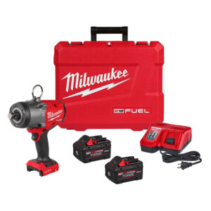 MILWAUKEE 2964-22 M18 FUEL 3/4″ High Torque Impact Wrench with ONE-KEY Kit product image with two FORGE XC8.0 batteries, rapid charger and case.