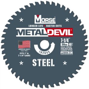 MK MORSE CSM7254820FSC Metal Devil 7-1/4-inch 48-tooth steel cutting circular saw blade with 20 mm arbor, front product image.